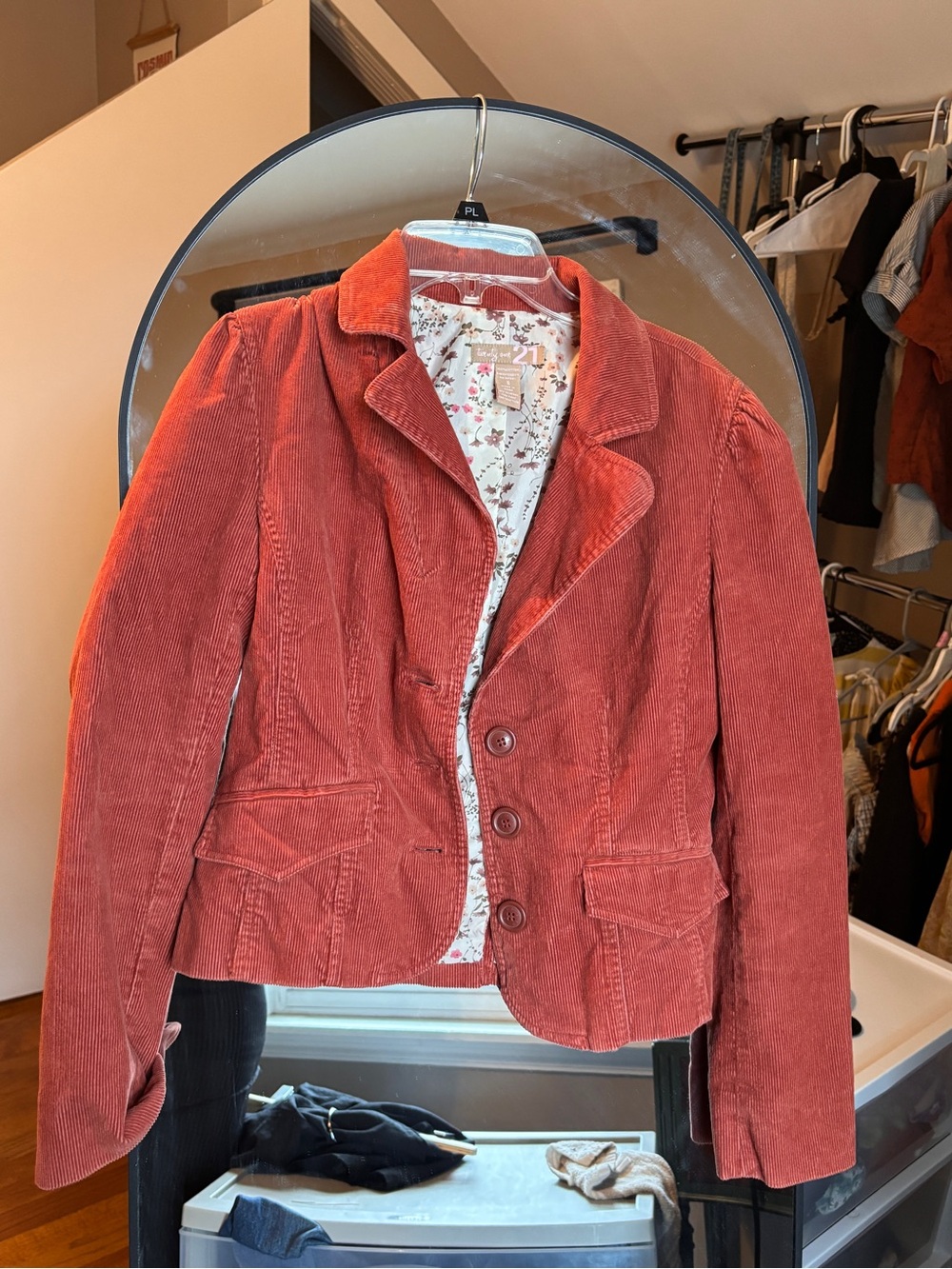 Rust Corduroy Blazer with Floral Lining
